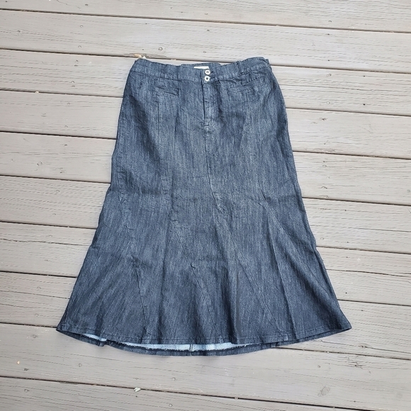 Vintage 90s y2k Liz & Me Dark Wash Denim Tulip Fit & Flare Midi Skirt 16W Plus - Picture 1 of 5